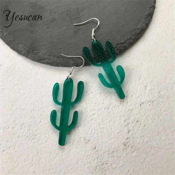 

925silver green plant geometric dangle earrings for women cactus funny desert long hanging party dj ear jewelry accessories, Silver