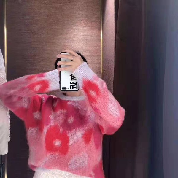 

женщины свитер 2019 new fresh sweet pink flowers мохер свитер, White;black