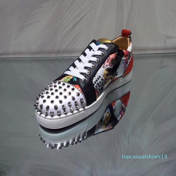 

мода стиль дизайнер low top красной подошвы кроссовок обувь цветок лакированной walking известный бренд отдых квартира с коробкой t14, Black