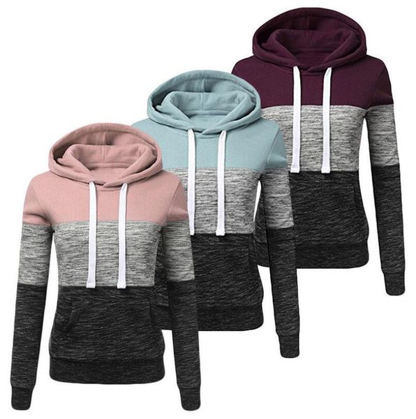 

2019 women's sports sweater autumn and winter new sweatshirts color matching long-sleeved hooded sweater women's clothing, Black
