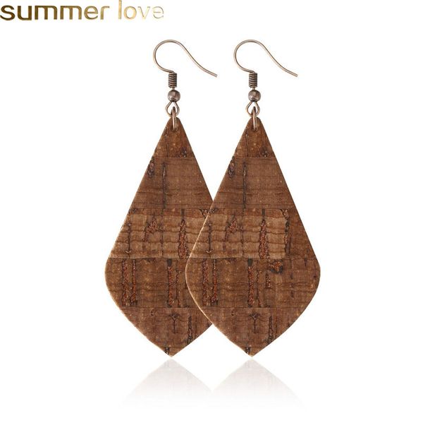 

retro earring imitation wood grain leather earrings 4 color double-sided drop earring unique design leather earrings for women girls jewelry, Golden