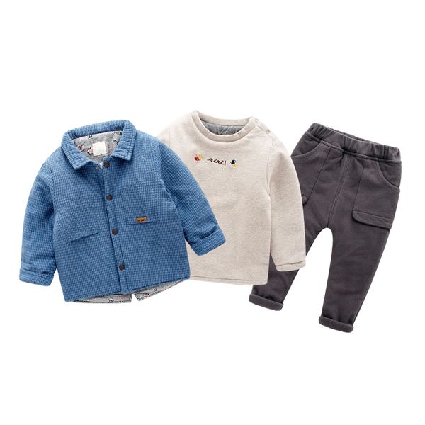 

children's clothing boy autumn and winter suit 2020 new children plus cotton thickened baby three-piece tide, White