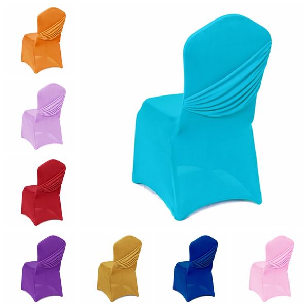 

17 colours wedding lycra chair covers one cross cover chair spandex pleated luxury wedding party decoration on sale