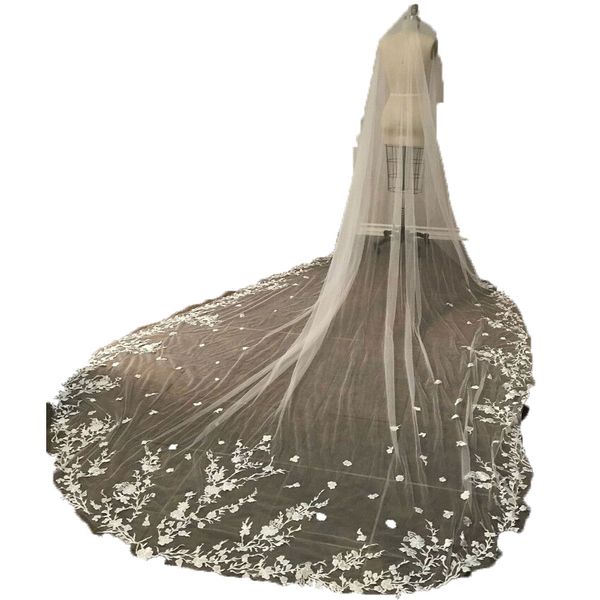 Velo da sposa stile foglia Appliques Pizzo con pettine Sposa per ragazze Sposa Cattedrale Lussuoso Cappella lunga Lunghezza 300 cm