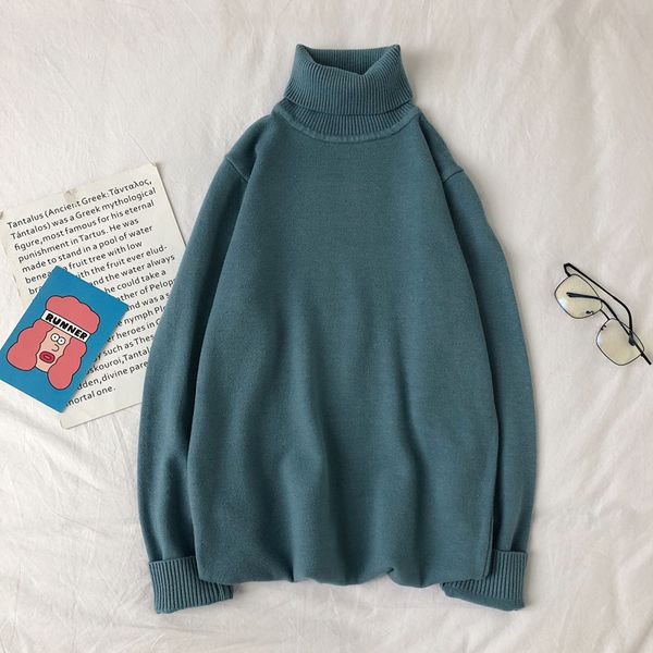 

men's sweaters autumn men turtleneck sweater warm vintage high collar knitted green male long sleeve pullover casual knitwear, White;black