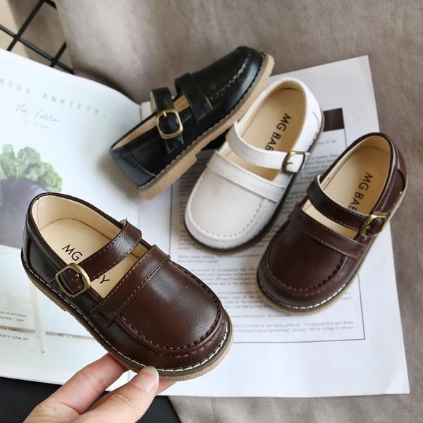 

baby shoes toddler infant kids baby girls shoes round toe solid color slip on leather sweet button anti-slip summer, Black;grey