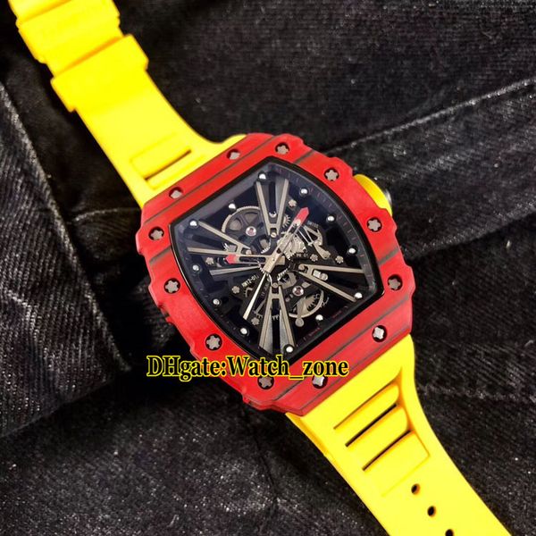 

limited new rm12-01 tpt red carbon fiber case skeleton dial japan miyota 6t51 automatic mens watch yellow rubber strap 12-01 watches m-b02, Slivery;brown