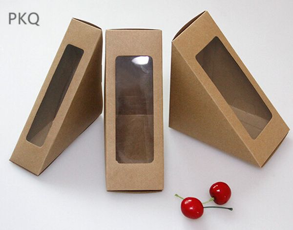 

30pcs kraft paper sandwich wrapping boxes cake bread snack bakery packing box with plastic clear window