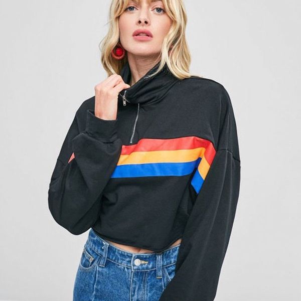 

women sweatshirt plain basic crop pullover hoodie, Black