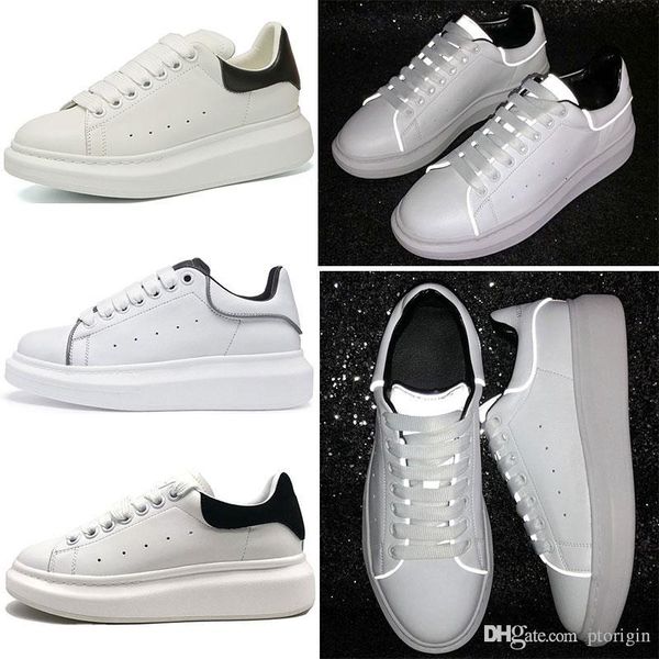 

designer 3m reflective white leather casual shoes girl women men black gold red fashion comfortable flat sneakers size 35-44