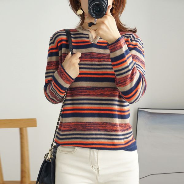 

women's casual spring autumn fashion casual stripe knitwear jumper pullover v-neck female sweater cotton woman loose sweaters, White;black