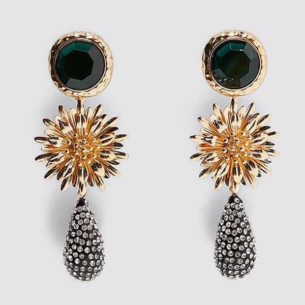 

flatfoosie new za bohemian sun flower drop earrings for women jewelry trendy metal crystal statement earrings accessories bijoux, Silver