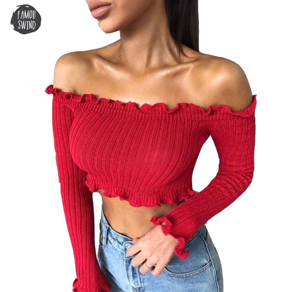 

off shoulder t shirt knitted women crop 2019 springlong sleeve white slim cropped shirts tees