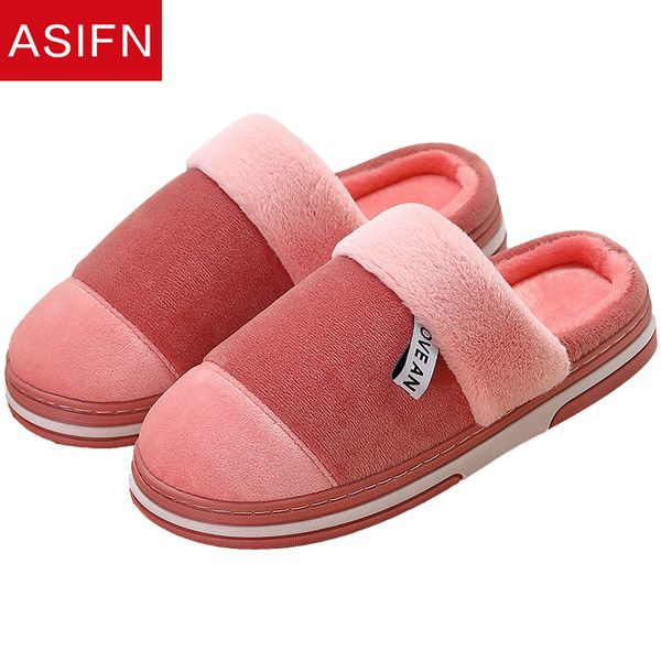 

asifn women cotton slippers men big size winter with fur couple home non-slip zapatos mujer female ladies woman warm flip flops, Black