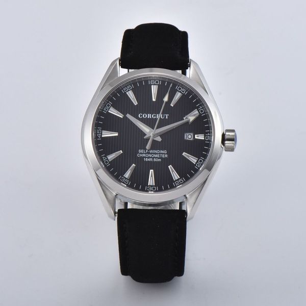 

fashion corgeut brand 41mm clock watch men black dial calendar sapphire glass relogio masculino miyota automatic men wristwatch, Slivery;brown