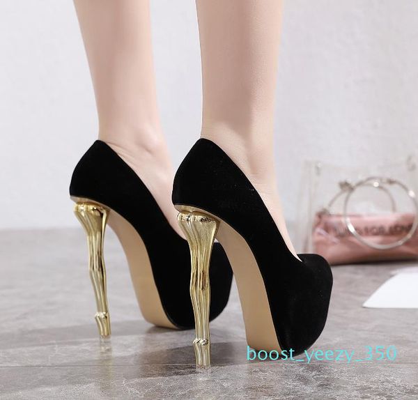

16cm bridal wedding shoes glossy pink white patent pu leather pump gold strange heels platform peep toe pumps size 34 to 40, Black