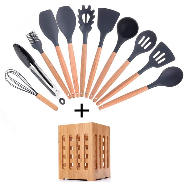 

12 Pcs Silicone Utensil Set Kitchen Cooking Utensils Set with Bamboo Box Holder Kitchenware Spatula Set Spoon Turner Whisk Tongs