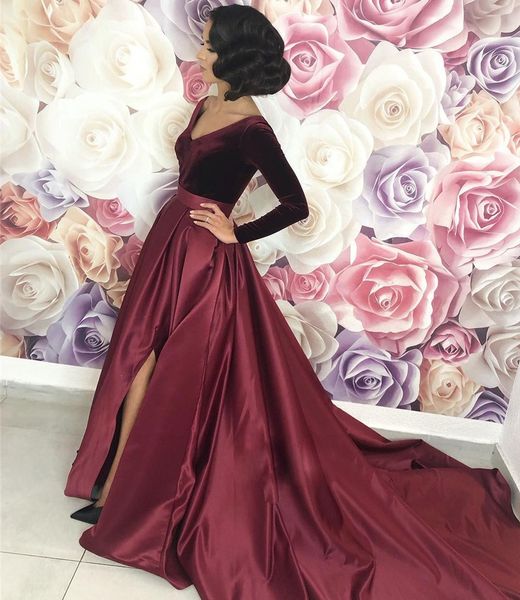 

vestidos de fiesta de noche plus size burgundy prom ball gown evening dresses long sleeve, Black