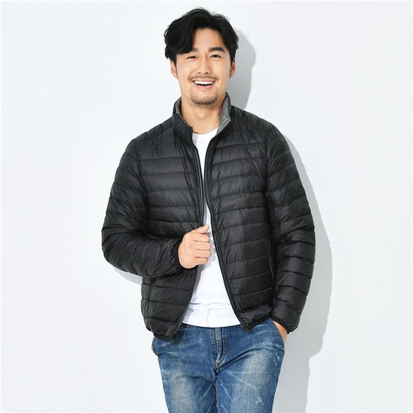 

new style thin down jacket men's double-sided wear 90 white duck down large size stand collar double layer feather coat rev, Black