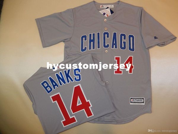 

custom majestic chicago 14 ernie banks cool base sewn baseball jersey new gray mens stitched jerseys big and tall size xs-6xl for sale, Black;blue