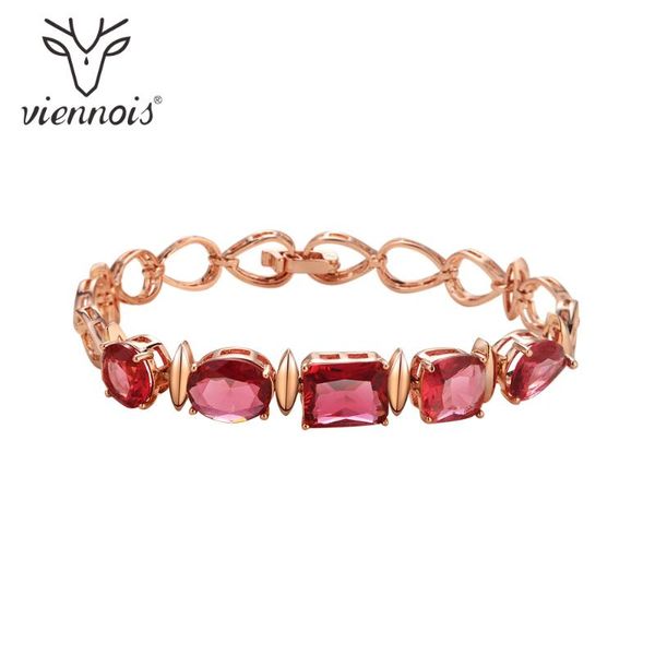 

viennois rose gold color chain link bracelets for women red/blue geometric crystal wedding bracelet & bangles, Black