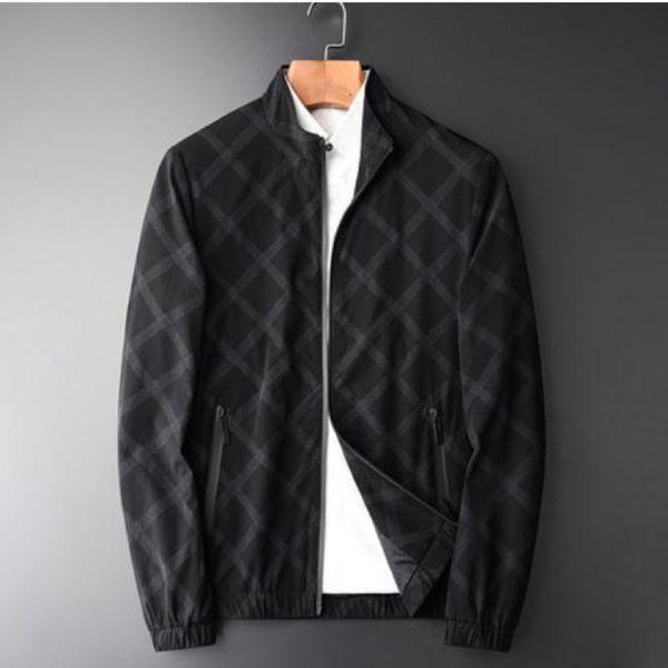 

minglu male jacket luxury stand collar plaid printed mens jackets and coats spring and autumn slim fit man jacket plus size 4xl, Black;brown
