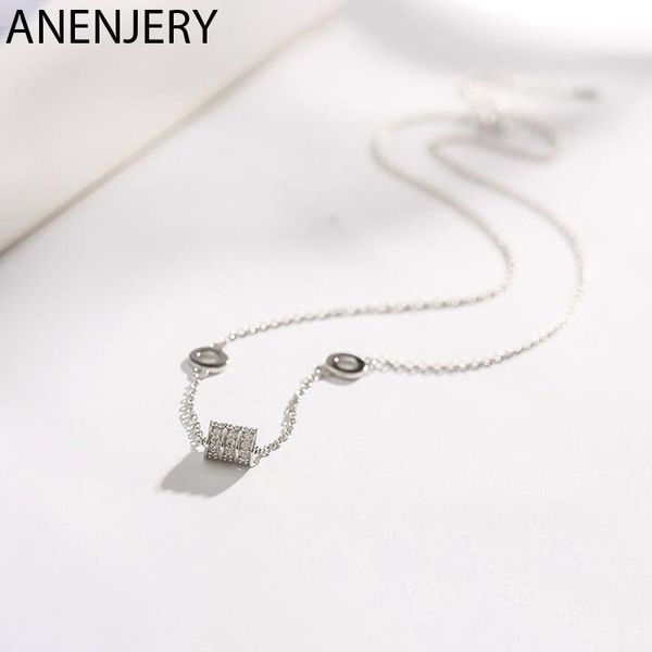 

anenjery 925 sterling silver micro pave cylinder necklaces for women clear cz zircon circle choker collares s-n461