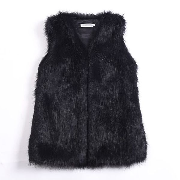 

zadorin fashion slim women faux fur vest gilet long furry sleeveless fur jacket coats casual streetwear veste femme, Black