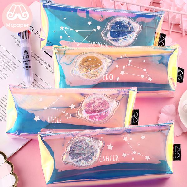 

mr.paper 8 designs cute pink universe cat claw laser pencil bags school case creative student large size pencil bags for girls