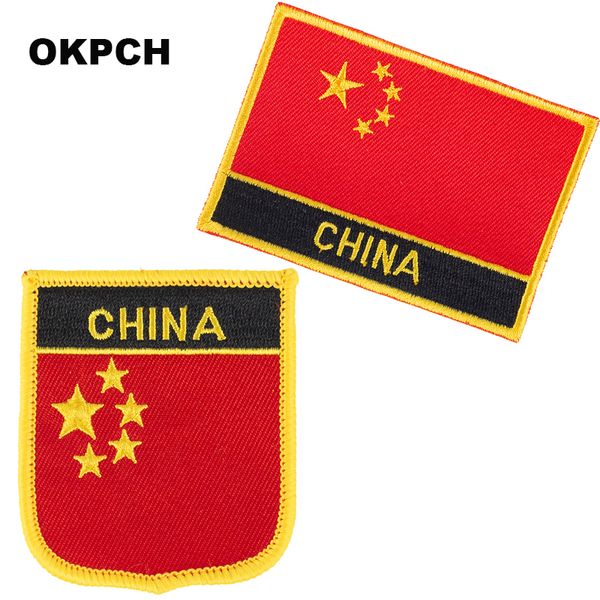 Бесплатная доставка Китай флаг вышивка утюг на патч 2 шт. За комплект PT0218-2