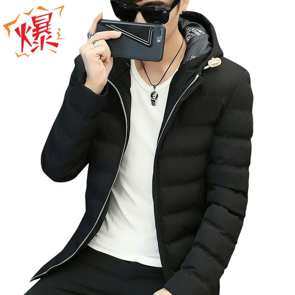 

2019 winter new style men's cotton-padded clothes teenager hooded korean-style cotton-padded clothes men's thick warm jacket, Black