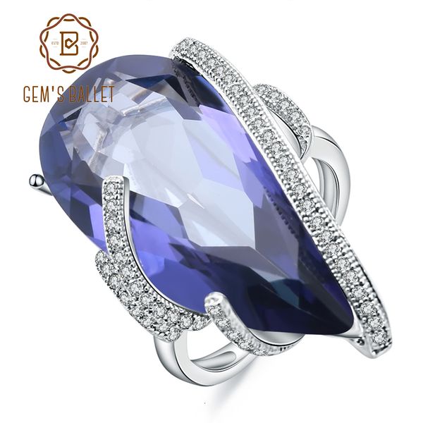 

gem's ballet 17.8ct natural iolite blue mystic quartz gemstone rings 925 sterling silver cocktail ring for women fine jewelry cj191205, Slivery;golden