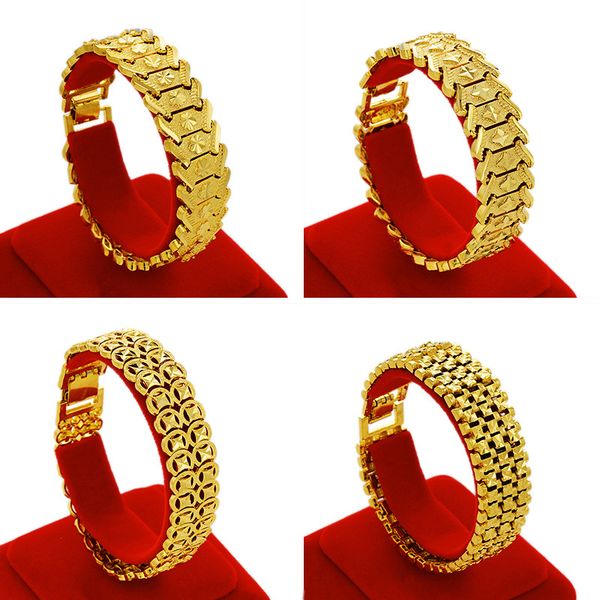 

17 mm placer gold jewelry 24k gold color preserving male gold bracelet gold-plated brass plating watch clasp hand chain & do not fade, Black