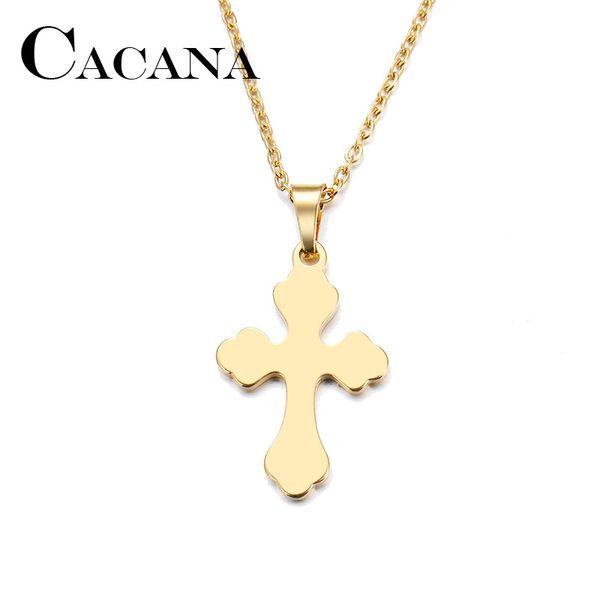 

cacana stainless steel necklace for women man lover's sharp cross gold and silver color pendant necklace engagement jewelry