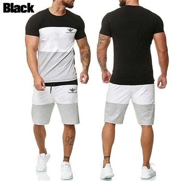 

2020 summer new men's 2 piece sports suit 3 colors stitching casual shorts suit summer fashion clothing men's short sportswear, Gray