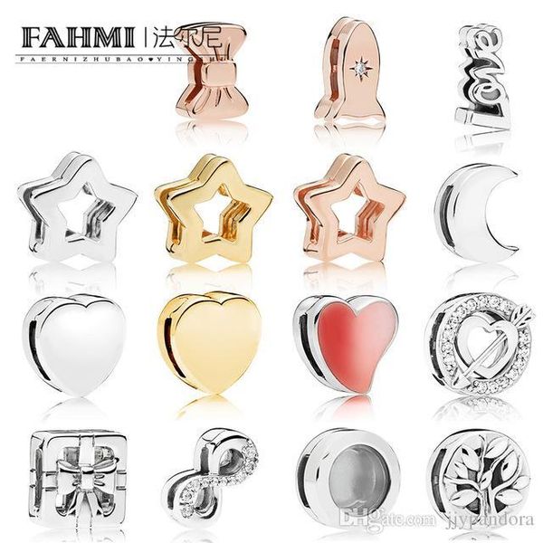 

fahmi 100% 925 sterling silver shine reflexions star clip rose space ship clip moon bow gift heart sparkling infinity clip charm, Black