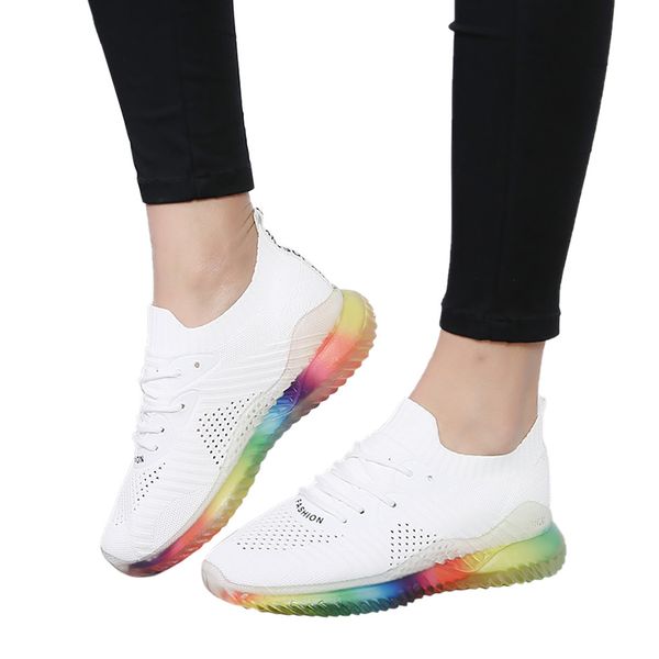 

fashion women's trend rainbow jelly soles sneakers outdoor woven breathable soft bottom increased comfortable casual shoes #g4, Black