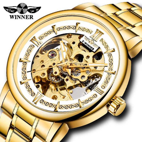 

winner golden skeleton mechanical watch automatic self-wind men watch male gifts clock, Slivery;brown