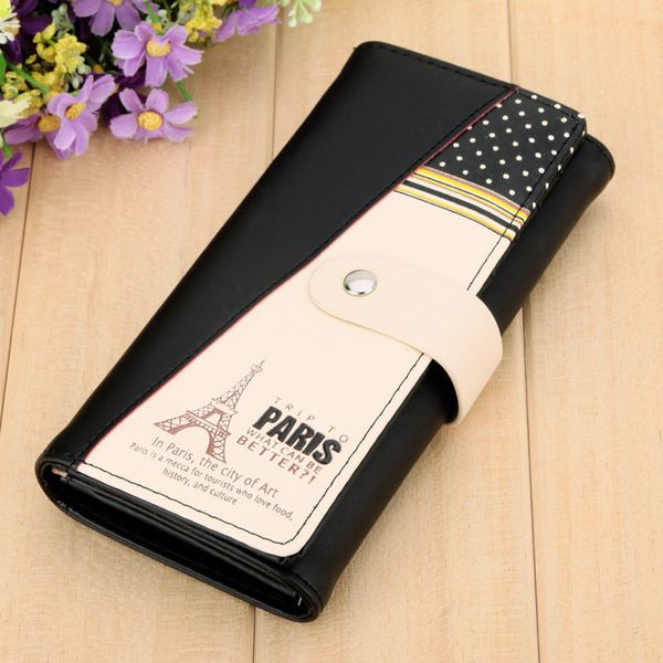 

fashion women wallets good quality soft pu leather lady purses handbags paris tower woman hasp clutch coin purse new wallet bags, Red;black
