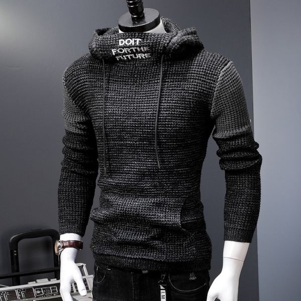 

new hooded sweater men autumn winter warm knitted men's sweater casual pullover coat pull homme plus size 5xl, White;black