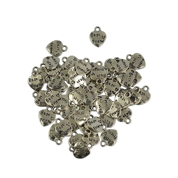 

wholesale tibetan silver friend love heart charms pendants necklace diy jewelry making pack of 50, Black