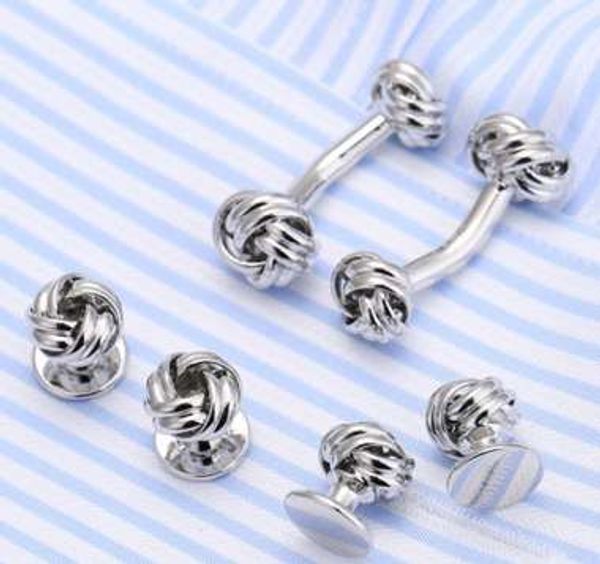 

men jewelry cufflinks luxury gift party wedding suit shirt gemelos button 6 pcs knot design cuff links, Silver