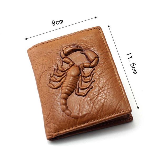 

genuine leather for man 3d scorpion pattern retro personality male short wallet card holder money bag, Red;black