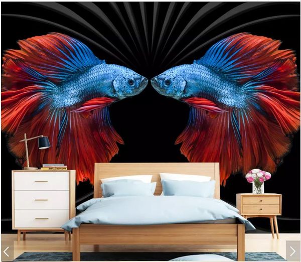 

wallpaper for painting hd embossed modern retro personality colored fish background wall decorative painting