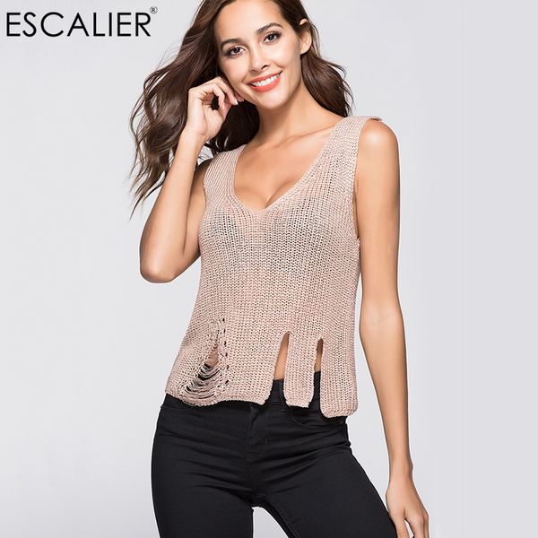 

escalier women sweaters casual solid color coat hole v-neck vest regular thin style sweater summer fashion design sweater, Black;white