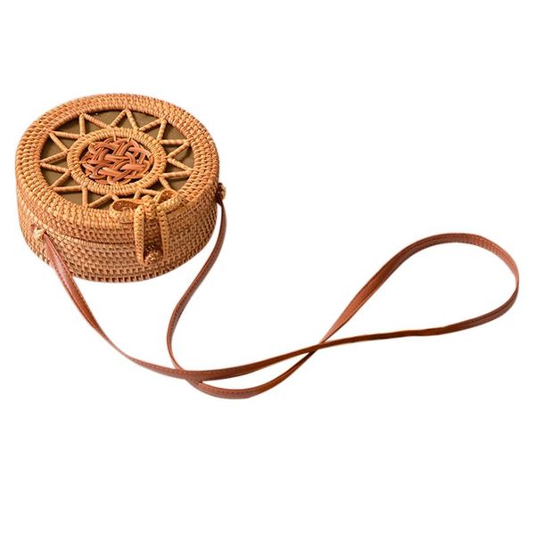 

jhd-woven rattan bag round straw shoulder bag small beach handbags women summer hollow handmade messenger crossbody bags