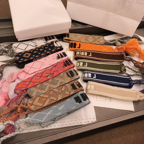 

New cotton woven letter embroidery ta el bangle lace up bracelet adju table fe tival bracelet brand de igner jewelry