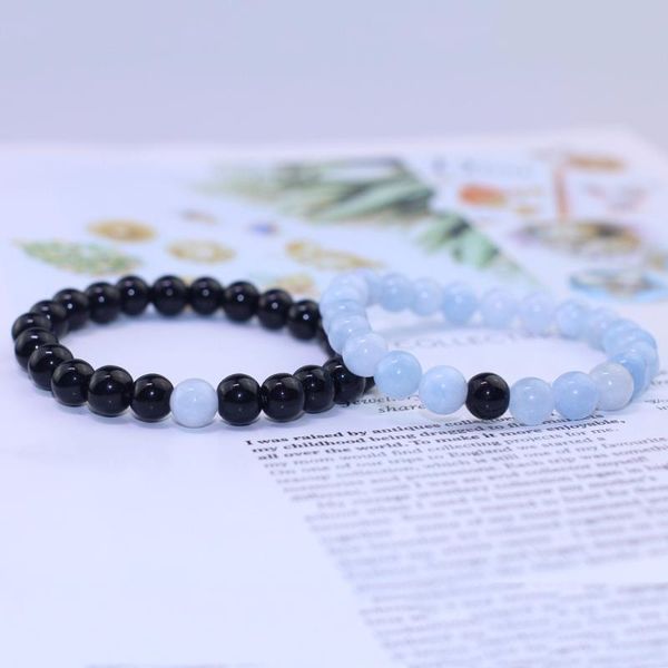

men and women couple suit strand bracelet blue frosted natural stone black light stone bead bracelet charm simple bangle&jewelry
