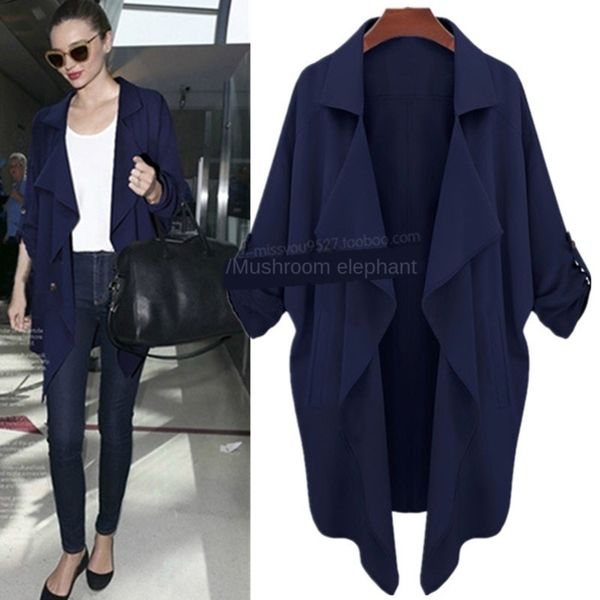 

womens designer large size season solid color trench coatqibb, Black;brown