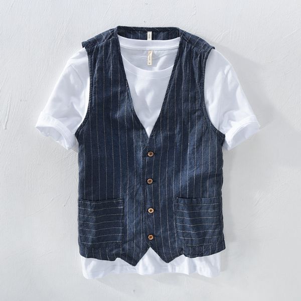 

men's vests 2021 linen vest boutique slim fit casual male, Black;white